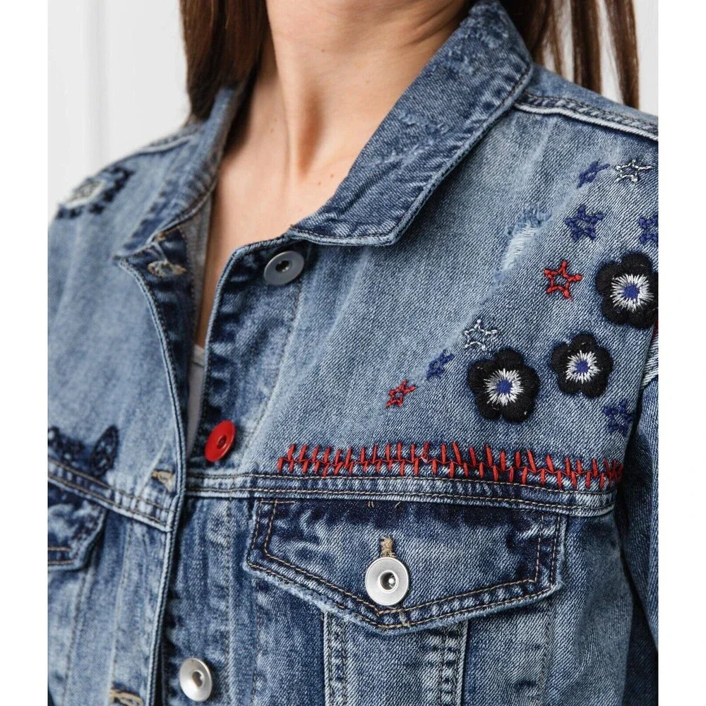 Desigual Women's Chaq Yes Embroidered Jean Jacket Blue Size M 100% cotton - Picture 3 of 16